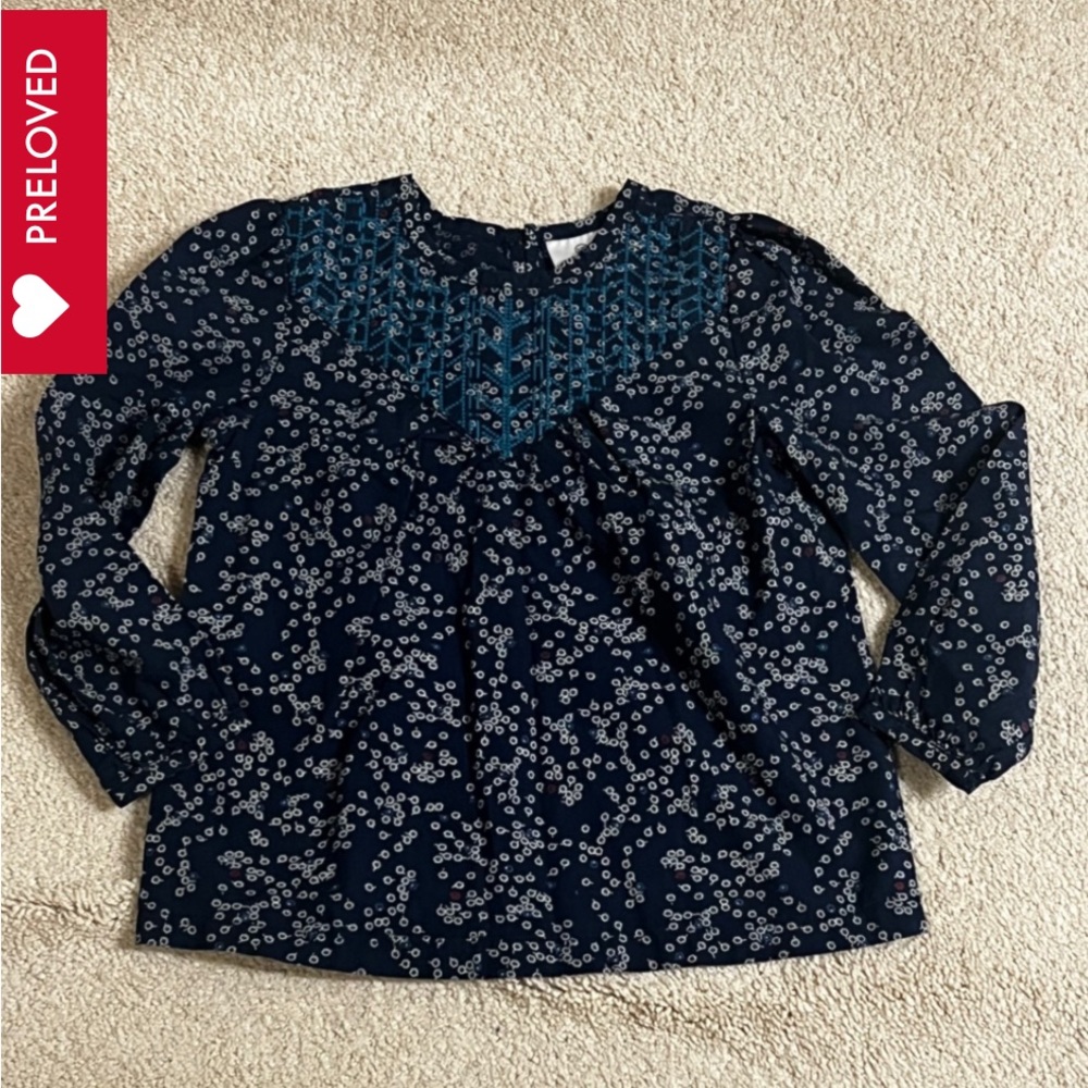 Hanna Andersson Embroidered Dark Blue Floral Top